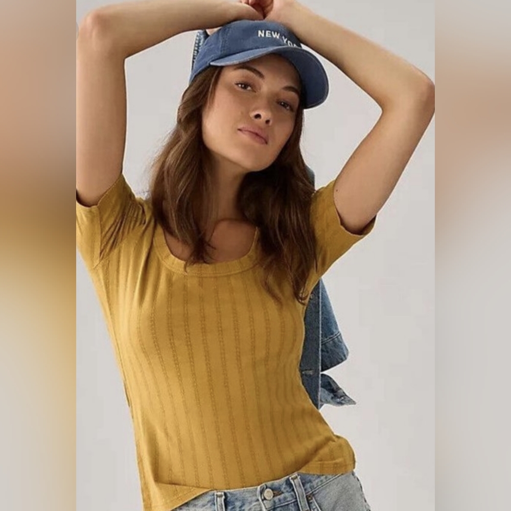 Anthropologie Pilcro Pointelle Scoop-Neck Tee